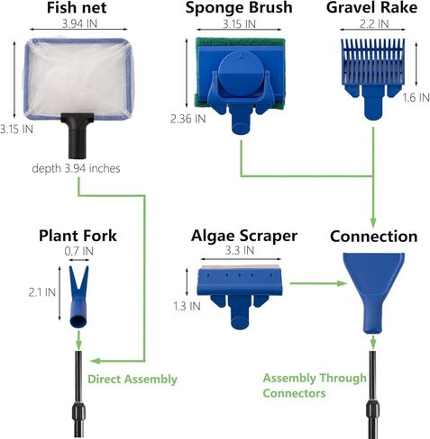مجموعة أدوات تنظيف خزان الأسماك SOLEILLUNE، مجموعة تنظيف حوض السمك 5 في 1، بما في ذلك شبكة السمك، ومشط الحصى، ومكشطة الطحالب، وشوكة النبات، وفرشاة إسفنجة تنظيف زجاجية بمقبض طويل قابل للتعديل 21-31 بوصة in Kuwait