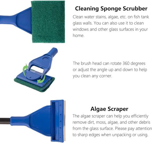 مجموعة أدوات تنظيف خزان الأسماك SOLEILLUNE، مجموعة تنظيف حوض السمك 5 في 1، بما في ذلك شبكة السمك، ومشط الحصى، ومكشطة الطحالب، وشوكة النبات، وفرشاة إسفنجة تنظيف زجاجية بمقبض طويل قابل للتعديل 21-31 بوصة in Kuwait