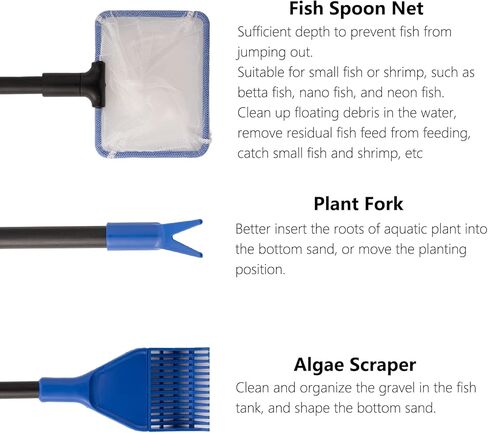 مجموعة أدوات تنظيف خزان الأسماك SOLEILLUNE، مجموعة تنظيف حوض السمك 5 في 1، بما في ذلك شبكة السمك، ومشط الحصى، ومكشطة الطحالب، وشوكة النبات، وفرشاة إسفنجة تنظيف زجاجية بمقبض طويل قابل للتعديل 21-31 بوصة in Kuwait