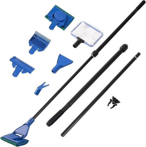 مجموعة أدوات تنظيف خزان الأسماك SOLEILLUNE، مجموعة تنظيف حوض السمك 5 في 1، بما في ذلك شبكة السمك، ومشط الحصى، ومكشطة الطحالب، وشوكة النبات، وفرشاة إسفنجة تنظيف زجاجية بمقبض طويل قابل للتعديل 21-31 بوصة in Kuwait