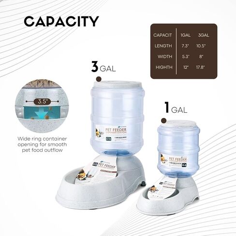 Flexzion Automatic Pet Feeder & Waterer Set of 2 Pack, Self Feeding Replenish Dog Cat Bowls, Gravity Food & Water Storage Container Fountain Jug Pet Supplies Plastic Skid Proof Rubber Feet (1 Gallon) in Kuwait