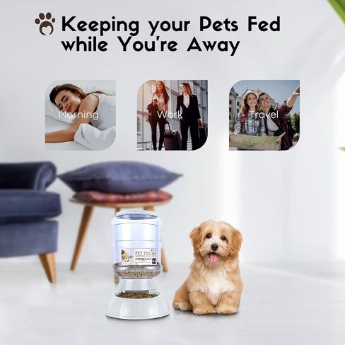 Flexzion Automatic Pet Feeder & Waterer Set of 2 Pack, Self Feeding Replenish Dog Cat Bowls, Gravity Food & Water Storage Container Fountain Jug Pet Supplies Plastic Skid Proof Rubber Feet (1 Gallon) in Kuwait