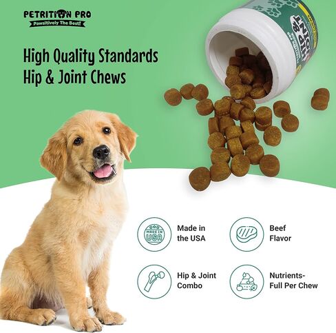 Petrition Pro Hip and Joint Supplement for Dogs with Glucosamine Chondroitin, MSM, Hyaluronic Acid and Turmeric - Promotes Healthy Hip, Joint, Mobility, Heart, Skin, and Immune Function - 60 Chews in Saudi Arabia