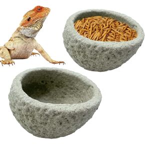 Reptile Food Bowl Terrarium Water Dish Resin Rock Feeder Bowl Rock Feeder Tank Decor for Pet Tortoise Lizard Frog Gecko Chameleon 2 Pcs in Saudi Arabia