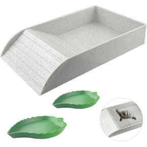 3 PCS Tortoise Food Dish with Ramp and Tortoise Water Bowl,Gray Reptile Water Bowl,Reptile Water Dish Amphibians Habitat,Reptile Water Bowl for Turtles,Horned Frogs and Lizards（Brown） in Saudi Arabia