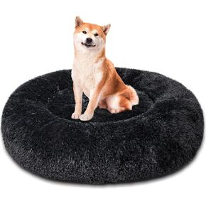 Patas Lague Calming Dog Bed for Small Dogs, Fluffy Soft Cozy Cat Bed, Faux Fur Anti-Anxiety Plush Donut Cuddler, Washable Pet Bed for All Seasons(20IN, Black) in Saudi Arabia
