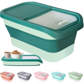DDMOMMY 13 Lbs Dog Food Storage Container - Collapsible Dog Food Container with Sliding Lid, Measuring Cup and Silicone Bowl, Pet Food Storage Containers For Dog, Cats and Other Pet (Green) in Kuwait