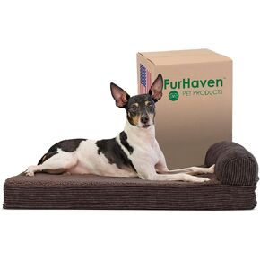 Furhaven Cooling Gel Dog Bed for Large Dogs w/ Removable Bolsters & Washable Cover, For Dogs Up to 125 lbs - Plush & Suede Sofa - Gray, Jumbo Plus/XXL in Kuwait