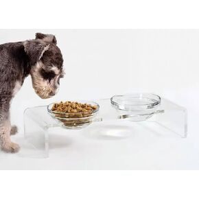Acrylic Elevated Dog Cat Bowls Pet Feeder Double Bowl Raised Stand Comes with 2 Removable Glass Bowls and 2 Stainless Steel Bowls.Perfect for Medium Dogs, 5.5" Tall in Kuwait