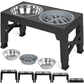 Elevated Dog Bowls with 2 Stainless Steel Dog Food Water Bowls 5 Height Adjustable Raised Dog Bowl Metal Dog Bowl Stand for Large Medium Small Dogs and Pets (Black) in Kuwait