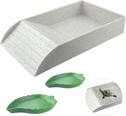 3 PCS Tortoise Food Dish with Ramp and Tortoise Water Bowl,Gray Reptile Water Bowl,Reptile Water Dish Amphibians Habitat,Reptile Water Bowl for Turtles,Horned Frogs and Lizards（Brown） in Saudi Arabia