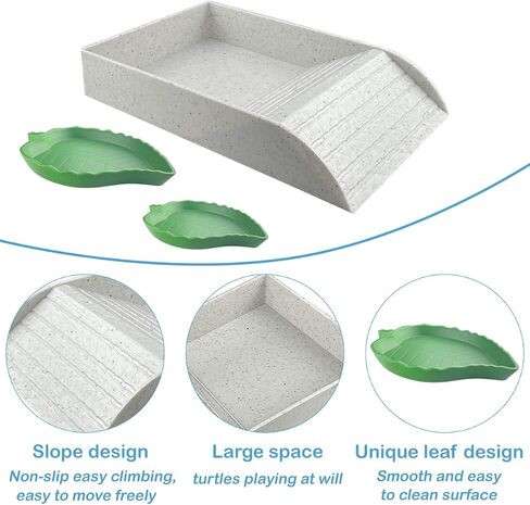 3 PCS Tortoise Food Dish with Ramp and Tortoise Water Bowl,Gray Reptile Water Bowl,Reptile Water Dish Amphibians Habitat,Reptile Water Bowl for Turtles,Horned Frogs and Lizards（Brown） in Saudi Arabia