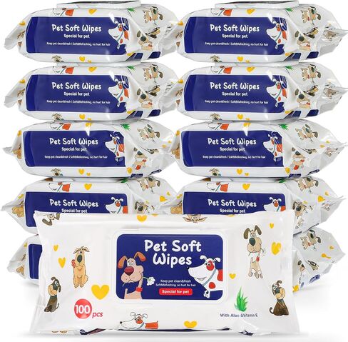 Sanwuta 10 Packs Pet Wipes 1000 Sheets Dog Wipes Puppy Cats Grooming Wipes for Paws and Butt Natural Plant Wipes for Skin Ears Face Eye Body Area Skin Cleaning at Home Bath or Travel in Saudi Arabia
