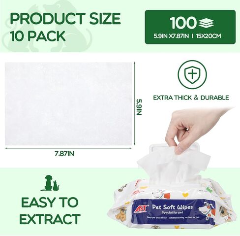 Sanwuta 10 Packs Pet Wipes 1000 Sheets Dog Wipes Puppy Cats Grooming Wipes for Paws and Butt Natural Plant Wipes for Skin Ears Face Eye Body Area Skin Cleaning at Home Bath or Travel in Saudi Arabia