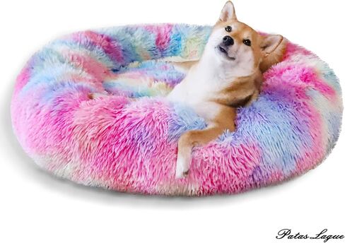 Patas Lague Calming Dog Bed for Small Dogs, Fluffy Soft Cozy Cat Bed, Faux Fur Anti-Anxiety Plush Donut Cuddler, Washable Pet Bed for All Seasons(20IN, Black) in Saudi Arabia