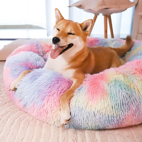 Patas Lague Calming Dog Bed for Small Dogs, Fluffy Soft Cozy Cat Bed, Faux Fur Anti-Anxiety Plush Donut Cuddler, Washable Pet Bed for All Seasons(20IN, Black) in Saudi Arabia