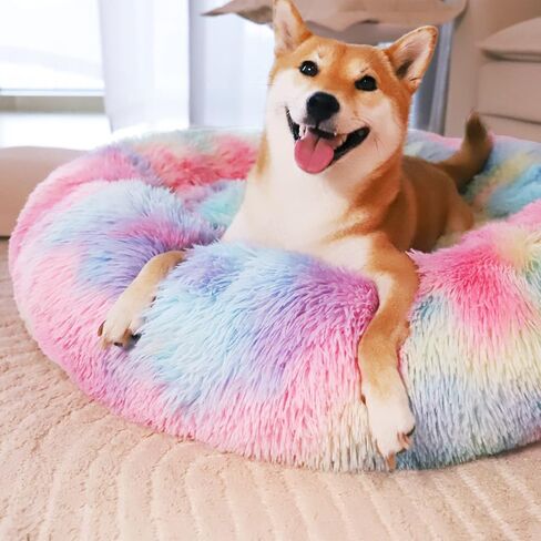 Patas Lague Calming Dog Bed for Small Dogs, Fluffy Soft Cozy Cat Bed, Faux Fur Anti-Anxiety Plush Donut Cuddler, Washable Pet Bed for All Seasons(20IN, Black) in Saudi Arabia
