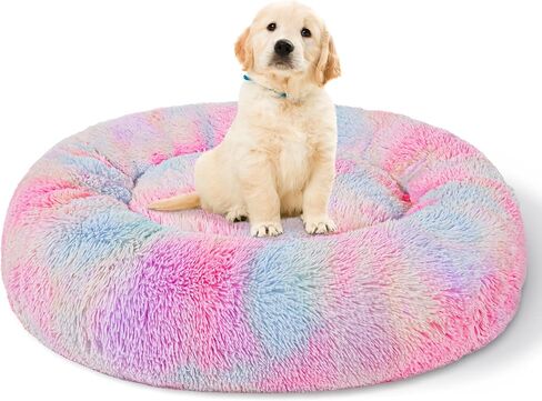 Patas Lague Calming Dog Bed for Small Dogs, Fluffy Soft Cozy Cat Bed, Faux Fur Anti-Anxiety Plush Donut Cuddler, Washable Pet Bed for All Seasons(20IN, Black) in Saudi Arabia