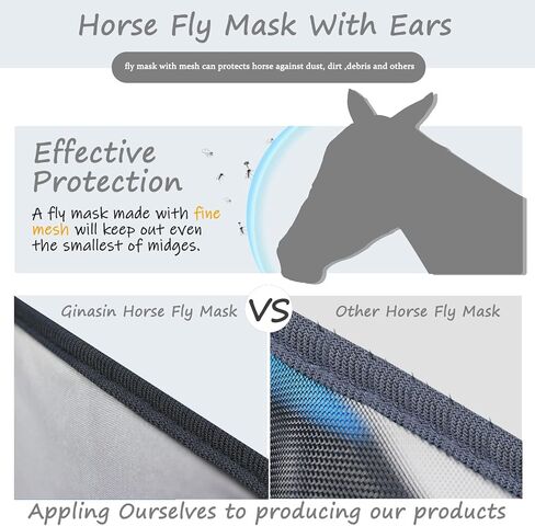 Horse Fly Mask,Fly Masks for Horses,Fly Masks for Horses with Ears,Horse Fly Mask with Ears,Fine Mesh Fly Mask with Ears,Lycra Fly Mask (Medium, Grey) in Kuwait