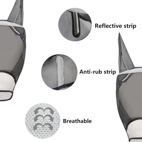 Horse Fly Mask,Fly Masks for Horses,Fly Masks for Horses with Ears,Horse Fly Mask with Ears,Fine Mesh Fly Mask with Ears,Lycra Fly Mask (Medium, Grey) in Kuwait
