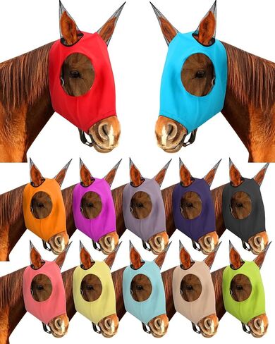Sweetude 12 Pcs Horse Fly Mask with Ears Bulk, Protection Fly Mask for Horses with Breathable Fine Mesh Ear and Eye Net Comfortable Elasticity Half Face Cover Foal Fly Mask Supplies for Horse in Saudi Arabia