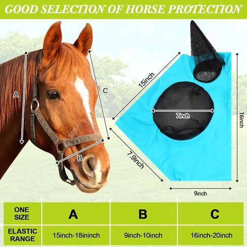 Sweetude 12 Pcs Horse Fly Mask with Ears Bulk, Protection Fly Mask for Horses with Breathable Fine Mesh Ear and Eye Net Comfortable Elasticity Half Face Cover Foal Fly Mask Supplies for Horse in Saudi Arabia