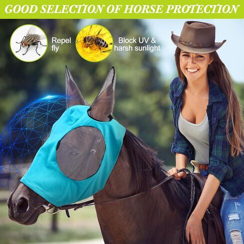 Sweetude 12 Pcs Horse Fly Mask with Ears Bulk, Protection Fly Mask for Horses with Breathable Fine Mesh Ear and Eye Net Comfortable Elasticity Half Face Cover Foal Fly Mask Supplies for Horse in Saudi Arabia