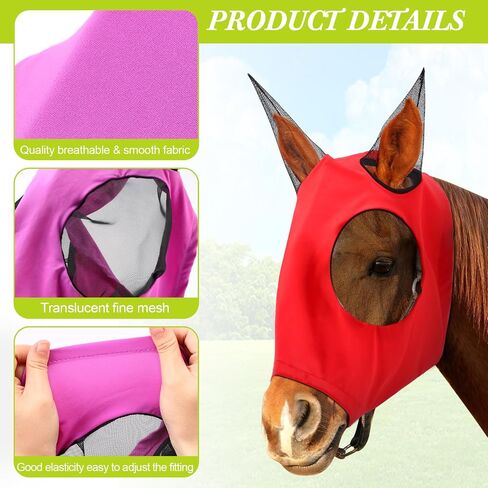 Sweetude 12 Pcs Horse Fly Mask with Ears Bulk, Protection Fly Mask for Horses with Breathable Fine Mesh Ear and Eye Net Comfortable Elasticity Half Face Cover Foal Fly Mask Supplies for Horse in Saudi Arabia