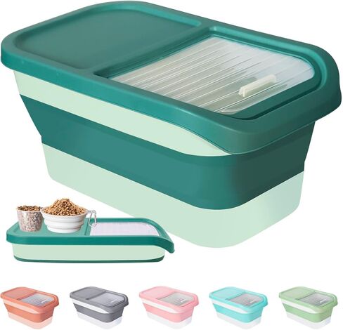 DDMOMMY 13 Lbs Dog Food Storage Container - Collapsible Dog Food Container with Sliding Lid, Measuring Cup and Silicone Bowl, Pet Food Storage Containers For Dog, Cats and Other Pet (Green) in Kuwait