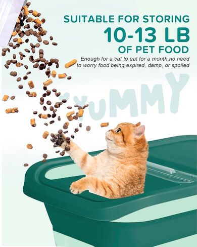 DDMOMMY 13 Lbs Dog Food Storage Container - Collapsible Dog Food Container with Sliding Lid, Measuring Cup and Silicone Bowl, Pet Food Storage Containers For Dog, Cats and Other Pet (Green) in Kuwait