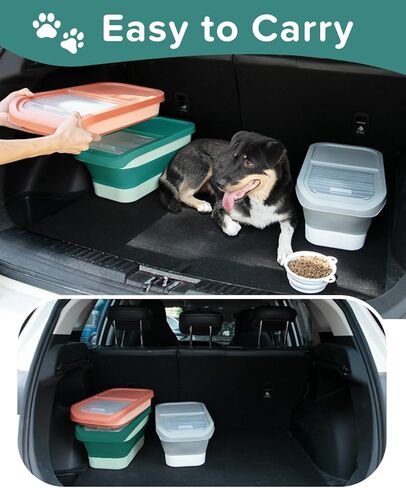 DDMOMMY 13 Lbs Dog Food Storage Container - Collapsible Dog Food Container with Sliding Lid, Measuring Cup and Silicone Bowl, Pet Food Storage Containers For Dog, Cats and Other Pet (Green) in Kuwait