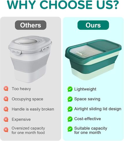 DDMOMMY 13 Lbs Dog Food Storage Container - Collapsible Dog Food Container with Sliding Lid, Measuring Cup and Silicone Bowl, Pet Food Storage Containers For Dog, Cats and Other Pet (Green) in Kuwait