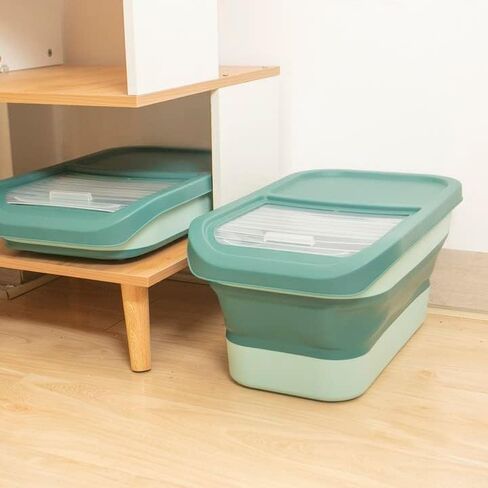 DDMOMMY 13 Lbs Dog Food Storage Container - Collapsible Dog Food Container with Sliding Lid, Measuring Cup and Silicone Bowl, Pet Food Storage Containers For Dog, Cats and Other Pet (Green) in Kuwait