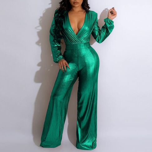 NOIPPONG Strapless Club Jumpsuit Women Sexy Long Sleeve V Neck Jumpsuits Slim Fit Nightclub Jumpsuit Costume for Women in Saudi Arabia
