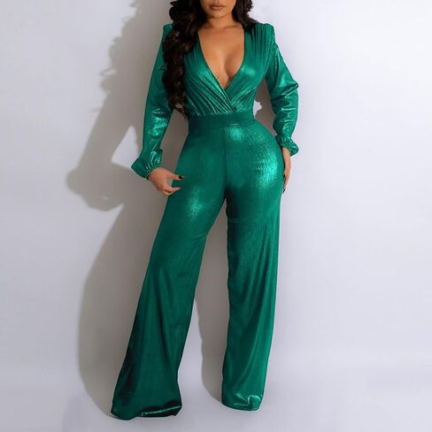 NOIPPONG Strapless Club Jumpsuit Women Sexy Long Sleeve V Neck Jumpsuits Slim Fit Nightclub Jumpsuit Costume for Women in Saudi Arabia