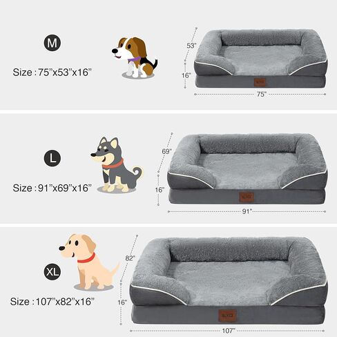 سرير كلب لتقويم العظام من EXQ Home للكلاب الكبيرة جدًا، سرير كلب متعدد الأغراض 2 في 1 مع وسادة إسفنجية لقفص البيض، غطاء سرير للكلاب قابل للغسل مع بطانة مقاومة للماء (رمادي، 42 × 30 × 6 بوصة) in Kuwait