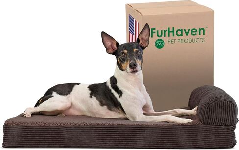 Furhaven Cooling Gel Dog Bed for Large Dogs w/ Removable Bolsters & Washable Cover, For Dogs Up to 125 lbs - Plush & Suede Sofa - Gray, Jumbo Plus/XXL in Kuwait