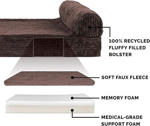 Furhaven Cooling Gel Dog Bed for Large Dogs w/ Removable Bolsters & Washable Cover, For Dogs Up to 125 lbs - Plush & Suede Sofa - Gray, Jumbo Plus/XXL in Kuwait