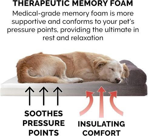 Furhaven Cooling Gel Dog Bed for Large Dogs w/ Removable Bolsters & Washable Cover, For Dogs Up to 125 lbs - Plush & Suede Sofa - Gray, Jumbo Plus/XXL in Kuwait