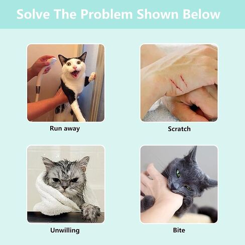KlerRoem Cat Bathing Bag, Adjustable Anti-bite and Anti-Scratch Shower Mesh Grooming Bag for Pet Dogs, Includes Pet Nail Clipper, Nail File, Grooming Glove, and Cat Shell Comb in Saudi Arabia