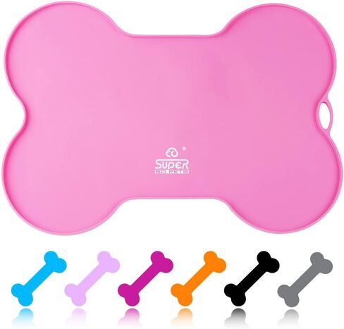 Dog Food Mat Dog Bowl Mat for Food and Water Silicone Non Spill Cat Feeding Mat Puppy Placemat Waterproof - 20.5" x 14.5", Black in Saudi Arabia