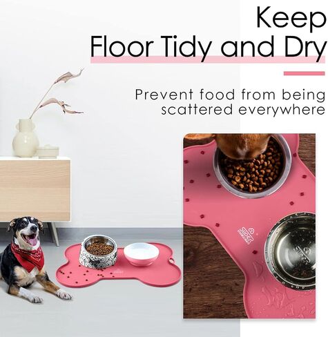 Dog Food Mat Dog Bowl Mat for Food and Water Silicone Non Spill Cat Feeding Mat Puppy Placemat Waterproof - 20.5" x 14.5", Black in Saudi Arabia