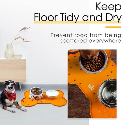 Dog Food Mat Dog Bowl Mat for Food and Water Silicone Non Spill Cat Feeding Mat Puppy Placemat Waterproof - 20.5" x 14.5", Black in Saudi Arabia