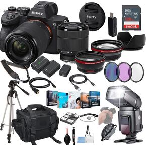 Sony a7 IV Mirrorless Camera Bundle - ILCE-7M4/B with 28-70mm Zoom Lens + Prime Accessory Package Including 128GB Memory, TTL Flash, Extra Battery, Editing Software Package, Auxiliary Lenses & More in Saudi Arabia
