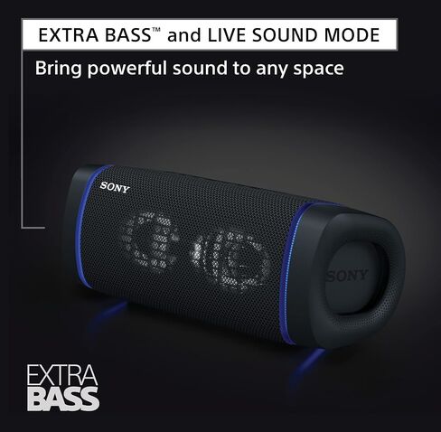 Sony SRS-XB33 EXTRA BASS Wireless Bluetooth Portable Speaker, IP67 Waterproof & Durable for Home, Outdoor, and Travel, 24 Hour Battery, Party Lights, USB Type-C, and Speakerphone, Black in Kuwait