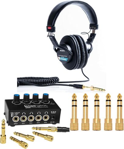 Sony MDR7506 Folding Professional Closed Ear Headphones Bundle with Stereo Headphone Amplifier with DC 12V Power Adapter and Stereo Aux Adapter (5-Pack) (3 Items) in Saudi Arabia