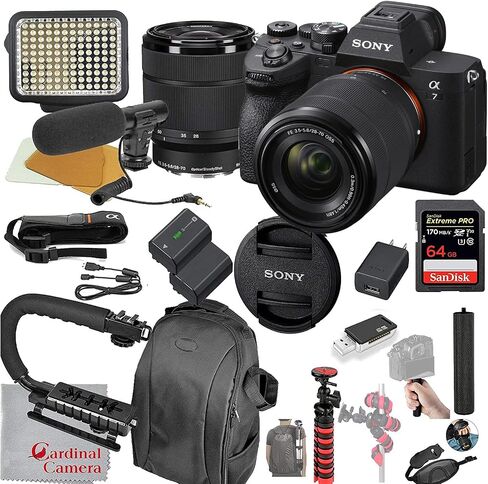 Sony a7 IV Mirrorless Digital Camera with 28-70mm Lens Video Bundle + LED Video Light + Microphone + Extreme Speed 64GB Memory(20pc Bundle), Black in Saudi Arabia