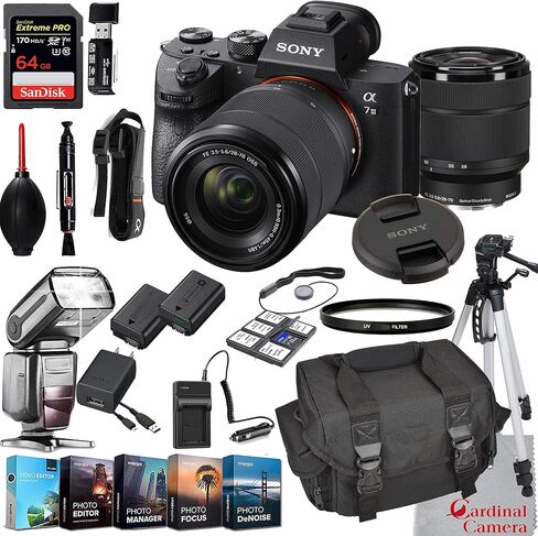 Sony Alpha a7 III Mirrorless Digital Camera with 28-70mm Lens Bundle + Extreme Speed 64GB Memory (24 Items) in Saudi Arabia