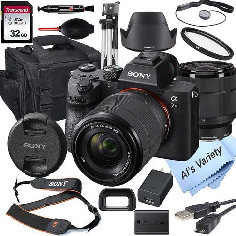 Sony intl Alpha a7 III Mirrorless Digital Camera with 28-70mm Lens, 32GB Card, Tripod, Case, and More (18pc Bundle) (Renewed) Black in Saudi Arabia