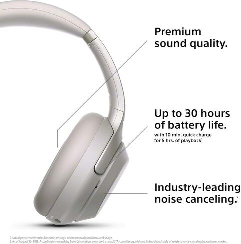 Sony WH1000XM3 Noise Cancelling Headphones : Wireless Bluetooth Over the Ear Headset – Silver (2018 Version) in Kuwait